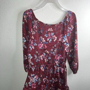 Girls burgundy floral print dress size 8